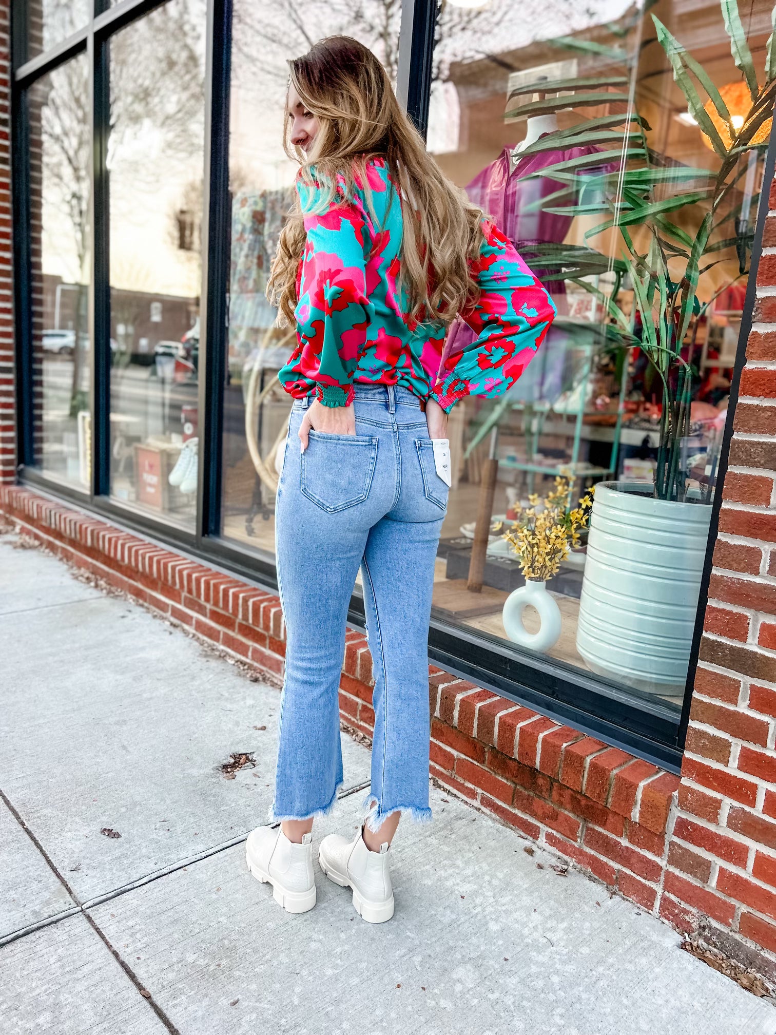 HIDDEN | Happi Medium Light Wash High Waist Frayed Crop Flare Jean-Bottoms - Denim-Hidden-Peachy Keen Boutique, Women's Fashion Boutique, Located in Cape Girardeau and Dexter, MO