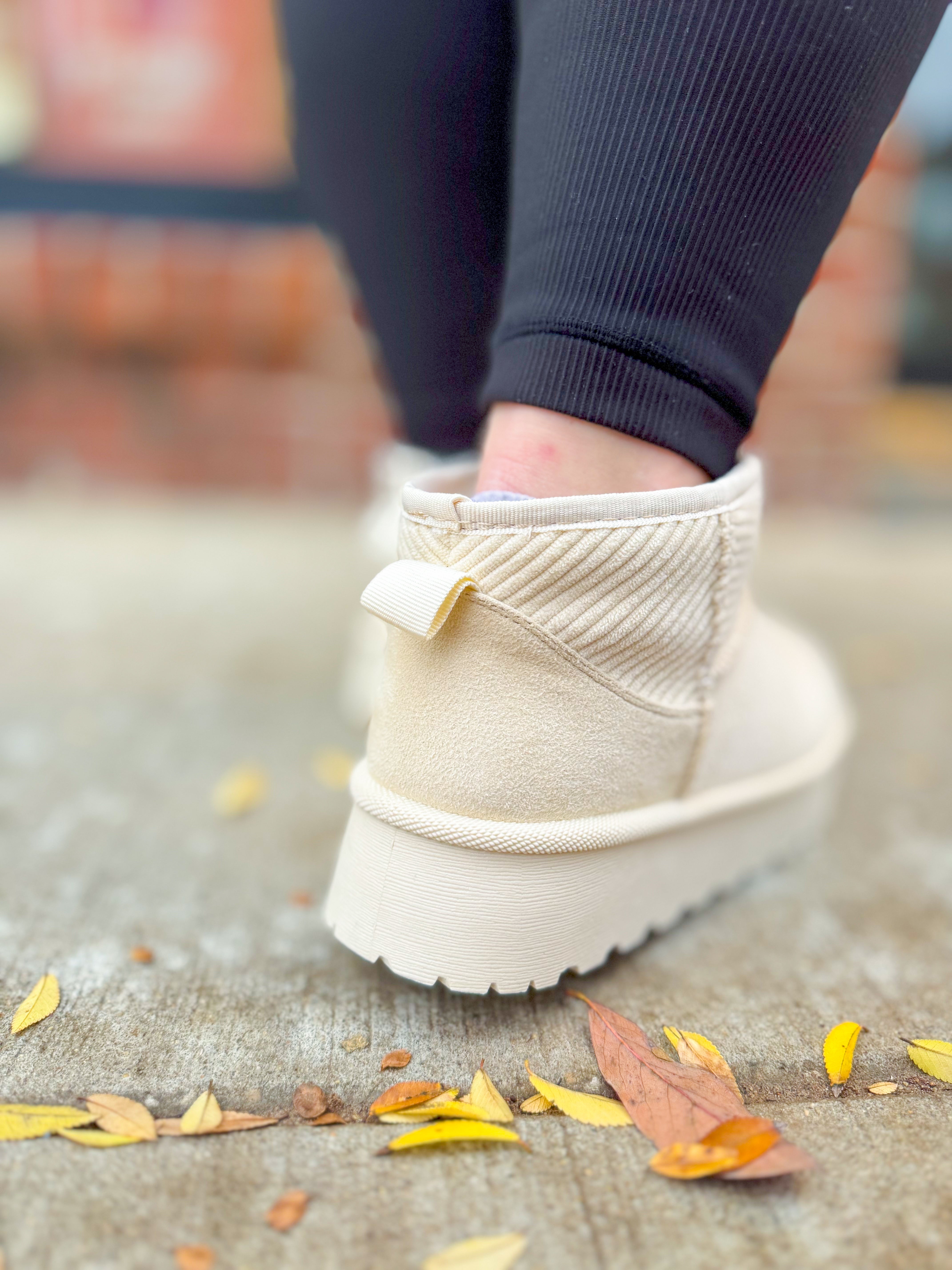 Cream Corduroy Ankle Bootie-Shoes - Boots-Chinese Laundry-Peachy Keen Boutique, Women's Fashion Boutique, Located in Cape Girardeau and Dexter, MO