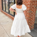 White Tiered Midi Dress-Dresses-Le LIs-Peachy Keen Boutique, Women's Fashion Boutique, Located in Cape Girardeau and Dexter, MO