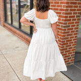 White Tiered Midi Dress-Dresses-Le LIs-Peachy Keen Boutique, Women's Fashion Boutique, Located in Cape Girardeau and Dexter, MO