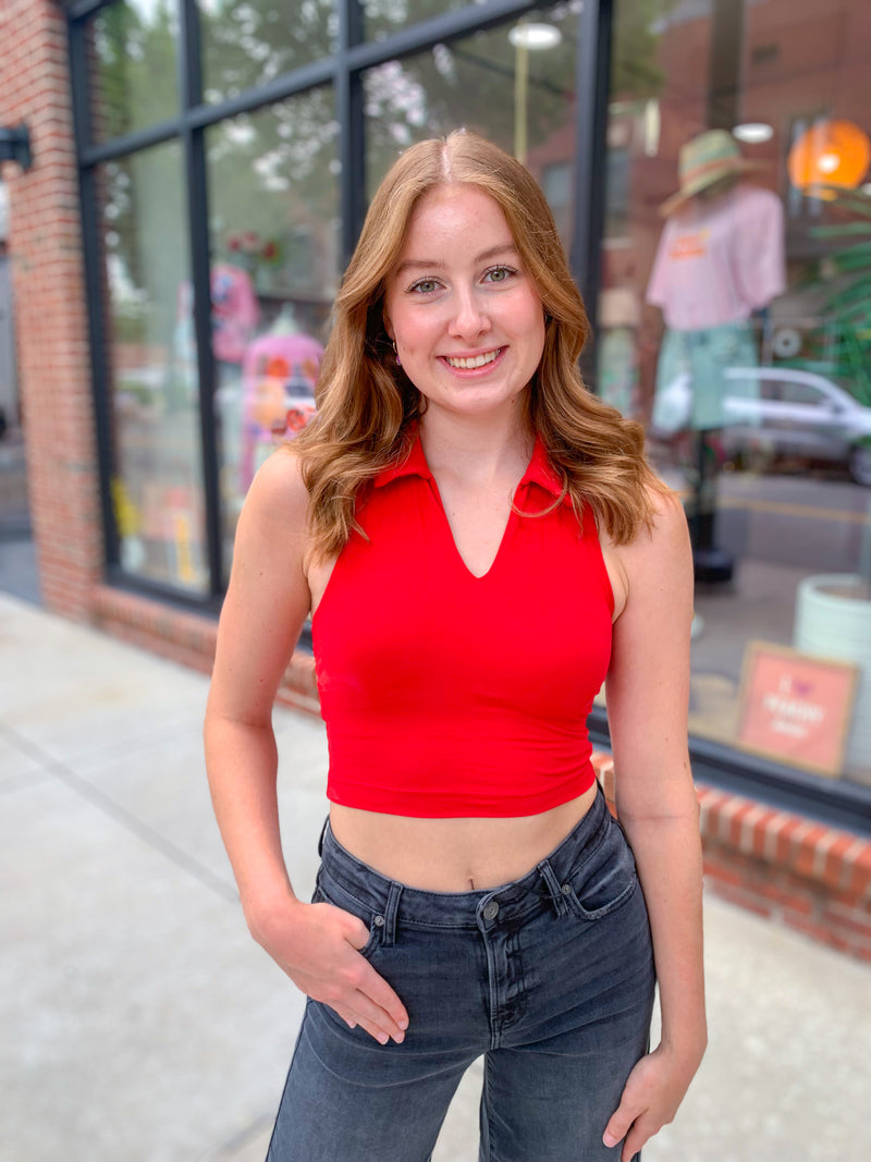 Tina Collared Cropped Sports Tank-Shirts & Tops-Rae Mode-Peachy Keen Boutique, Women's Fashion Boutique, Located in Cape Girardeau and Dexter, MO