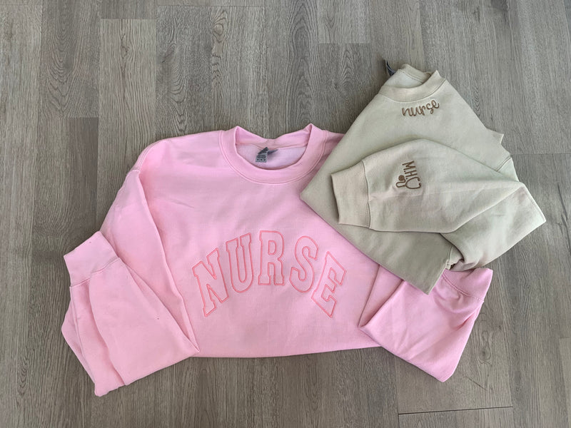 Light Pink Nurse Sweatshirt-Sweatshirt-Peachy Keen Boutique-Peachy Keen Boutique, Women's Fashion Boutique, Located in Cape Girardeau and Dexter, MO