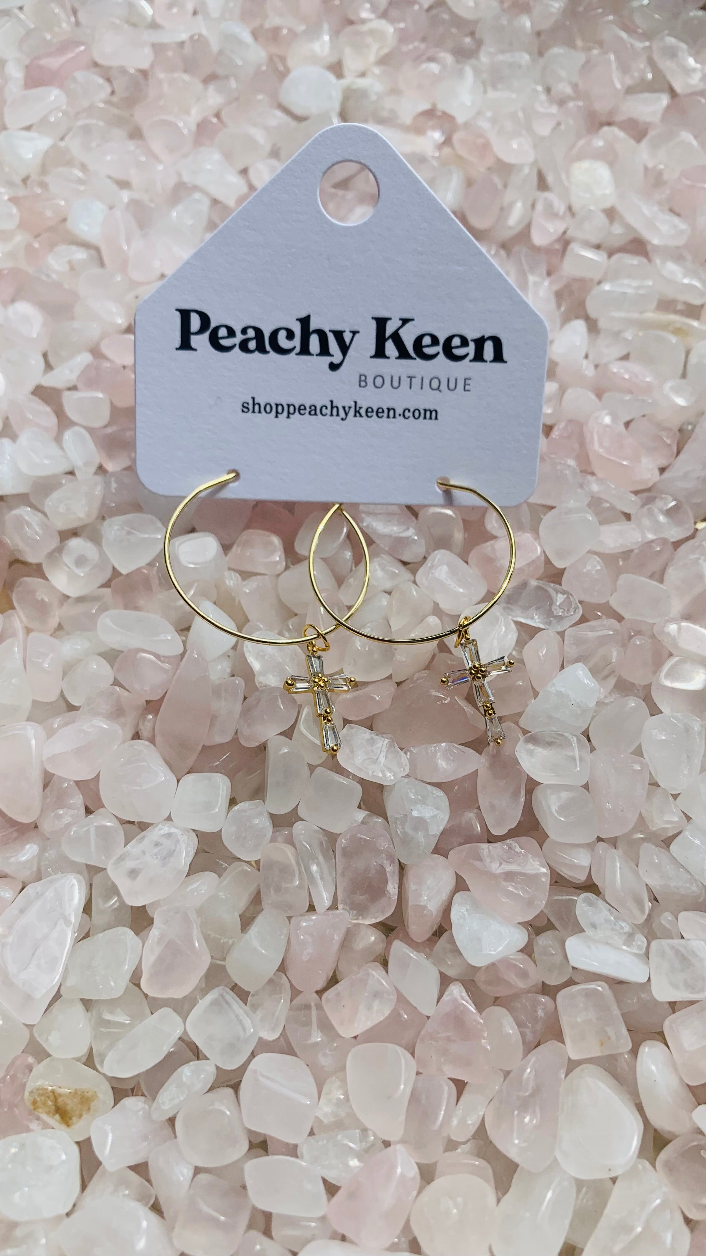 Mary Gold Hoop Cross Earrings-Jewelry - Earrings-Haute Mess Jewelry-Peachy Keen Boutique, Women's Fashion Boutique, Located in Cape Girardeau and Dexter, MO