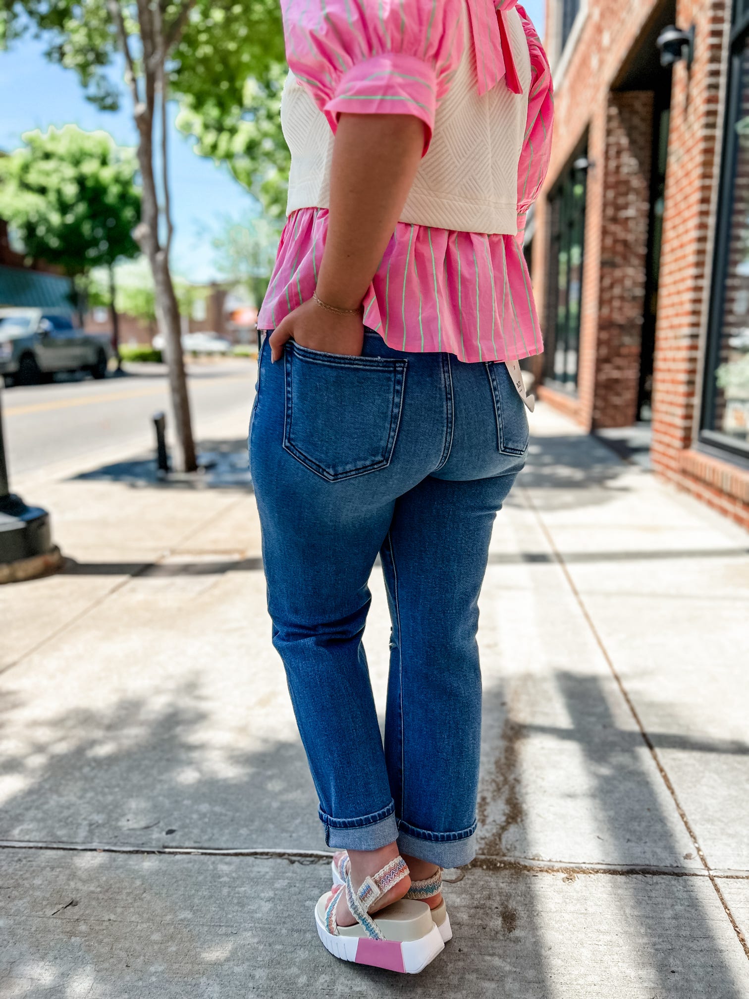 Hidden | Tracey High Rise Straight Medium Wash Lightly Distressed Jeans-Bottoms - Denim-Hidden-Peachy Keen Boutique, Women's Fashion Boutique, Located in Cape Girardeau and Dexter, MO