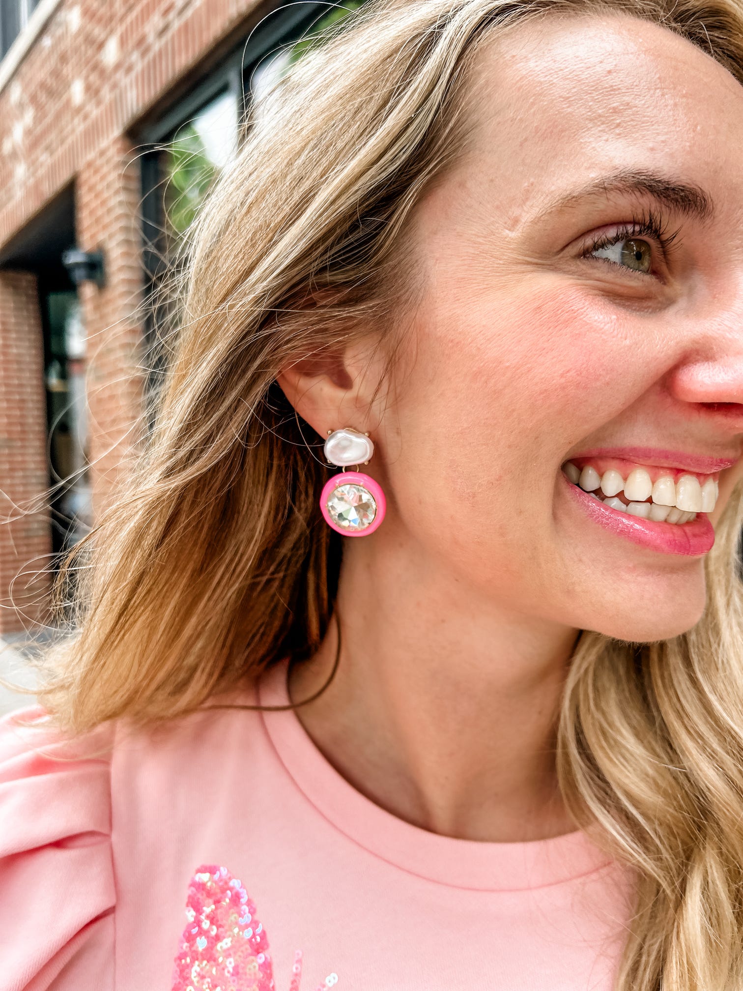 Kia Gold Pearl & Fuchsia Diamond Drop Earring-Jewelry - Earrings-Kenze Panne-Peachy Keen Boutique, Women's Fashion Boutique, Located in Cape Girardeau and Dexter, MO