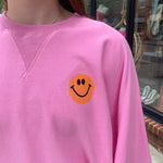 Pink Happy Face Crewneck Sweatshirt-Tops - Sweatshirts-Easel-Peachy Keen Boutique, Women's Fashion Boutique, Located in Cape Girardeau and Dexter, MO