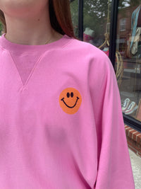 Pink Happy Face Crewneck Sweatshirt-Shirts & Tops-Easel-Peachy Keen Boutique, Women's Fashion Boutique, Located in Cape Girardeau and Dexter, MO