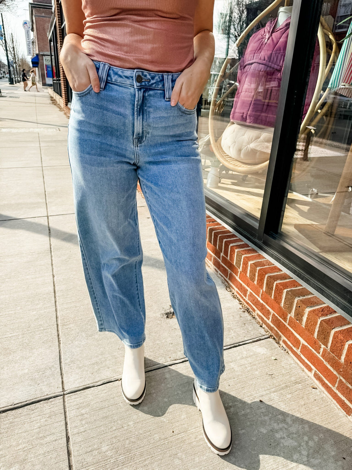 HIDDEN | Medium Blue Nori High Waist Wide Leg Jeans-Denim-Hidden-Peachy Keen Boutique, Women's Fashion Boutique, Located in Cape Girardeau and Dexter, MO