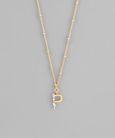 Gold Crystal Initial Necklace-Jewelry - Necklaces-Golden Stella-Peachy Keen Boutique, Women's Fashion Boutique, Located in Cape Girardeau and Dexter, MO