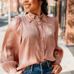 Rose Gold Puff Sleeve Detailed Blouse-120 Blouses-Fate-Peachy Keen Boutique, Women's Fashion Boutique, Located in Cape Girardeau and Dexter, MO