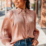 Rose Gold Puff Sleeve Detailed Blouse-120 Blouses-Fate-Peachy Keen Boutique, Women's Fashion Boutique, Located in Cape Girardeau and Dexter, MO