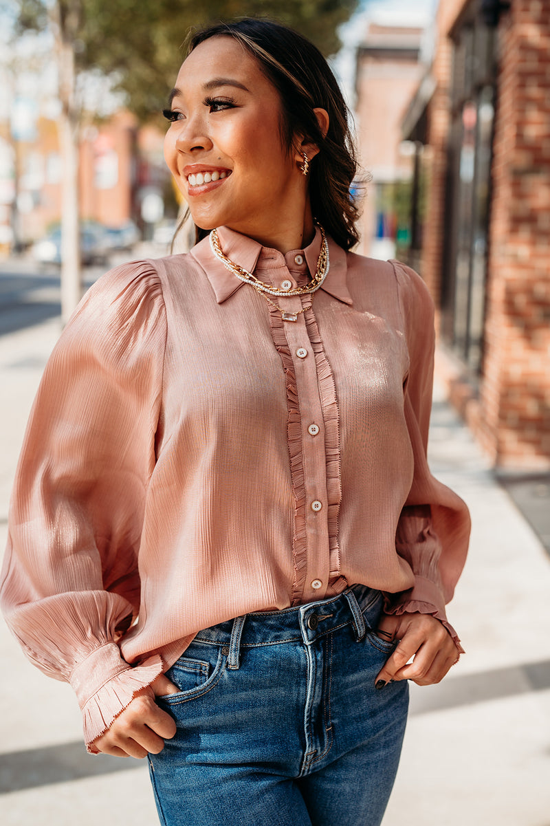 Rose Gold Puff Sleeve Detailed Blouse