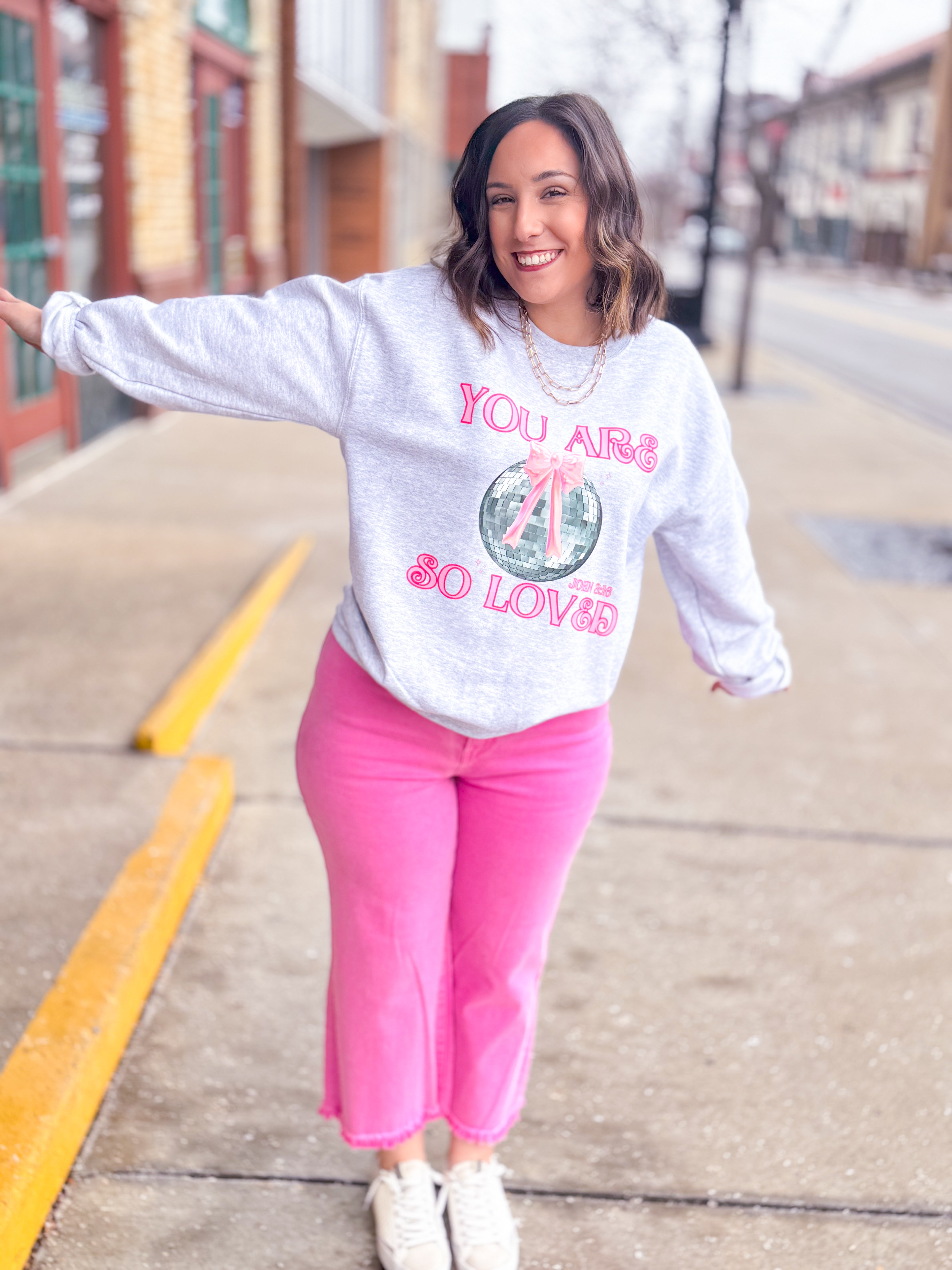 You Are So Loved Disco Sweatshirt-Tops - Sweatshirts-Peachy Keen Boutique-Peachy Keen Boutique, Women's Fashion Boutique, Located in Cape Girardeau and Dexter, MO