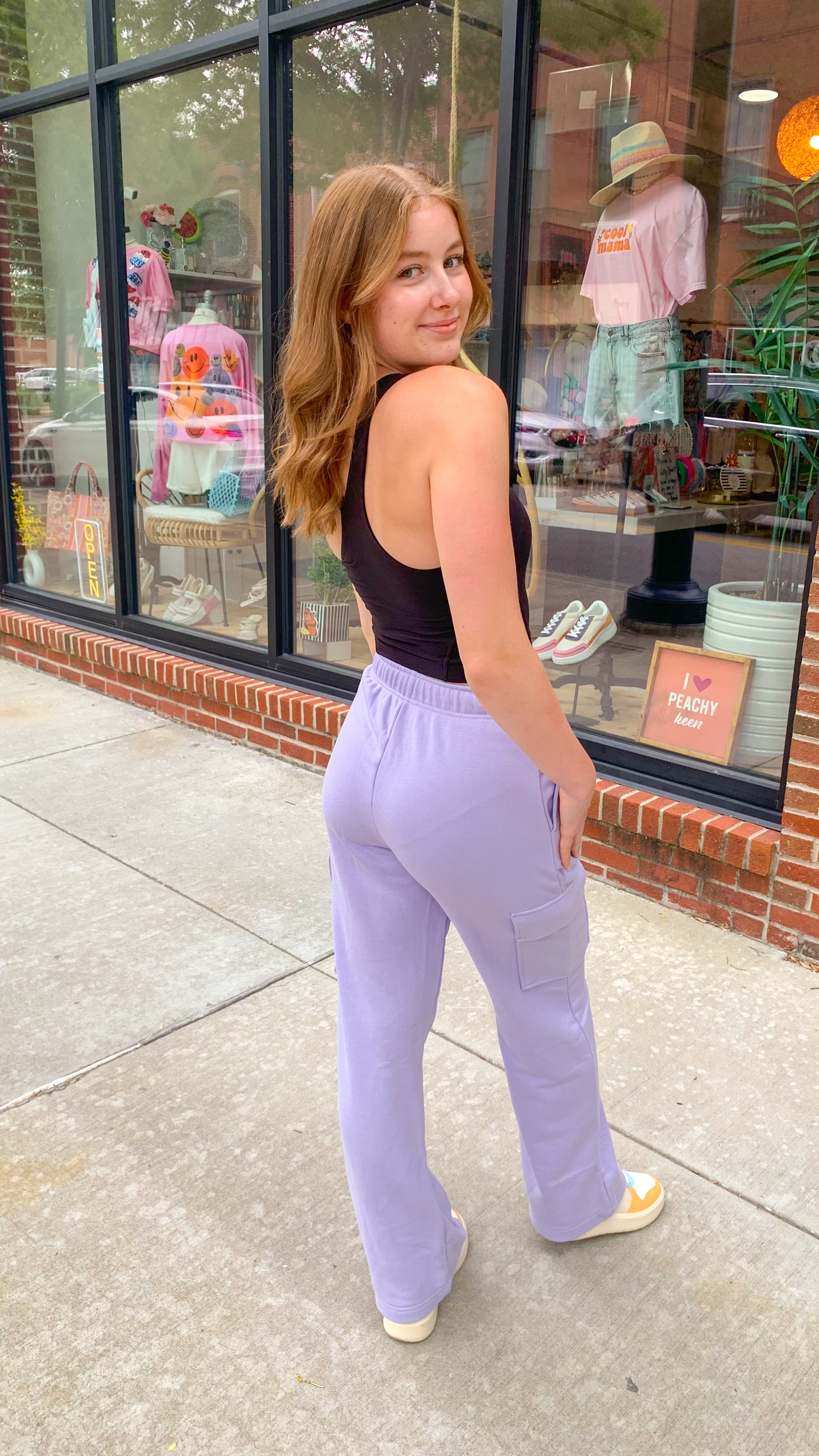 Lavender Haze Cargo Sweats-Bottoms - Pants-Rae Mode-Peachy Keen Boutique, Women's Fashion Boutique, Located in Cape Girardeau and Dexter, MO