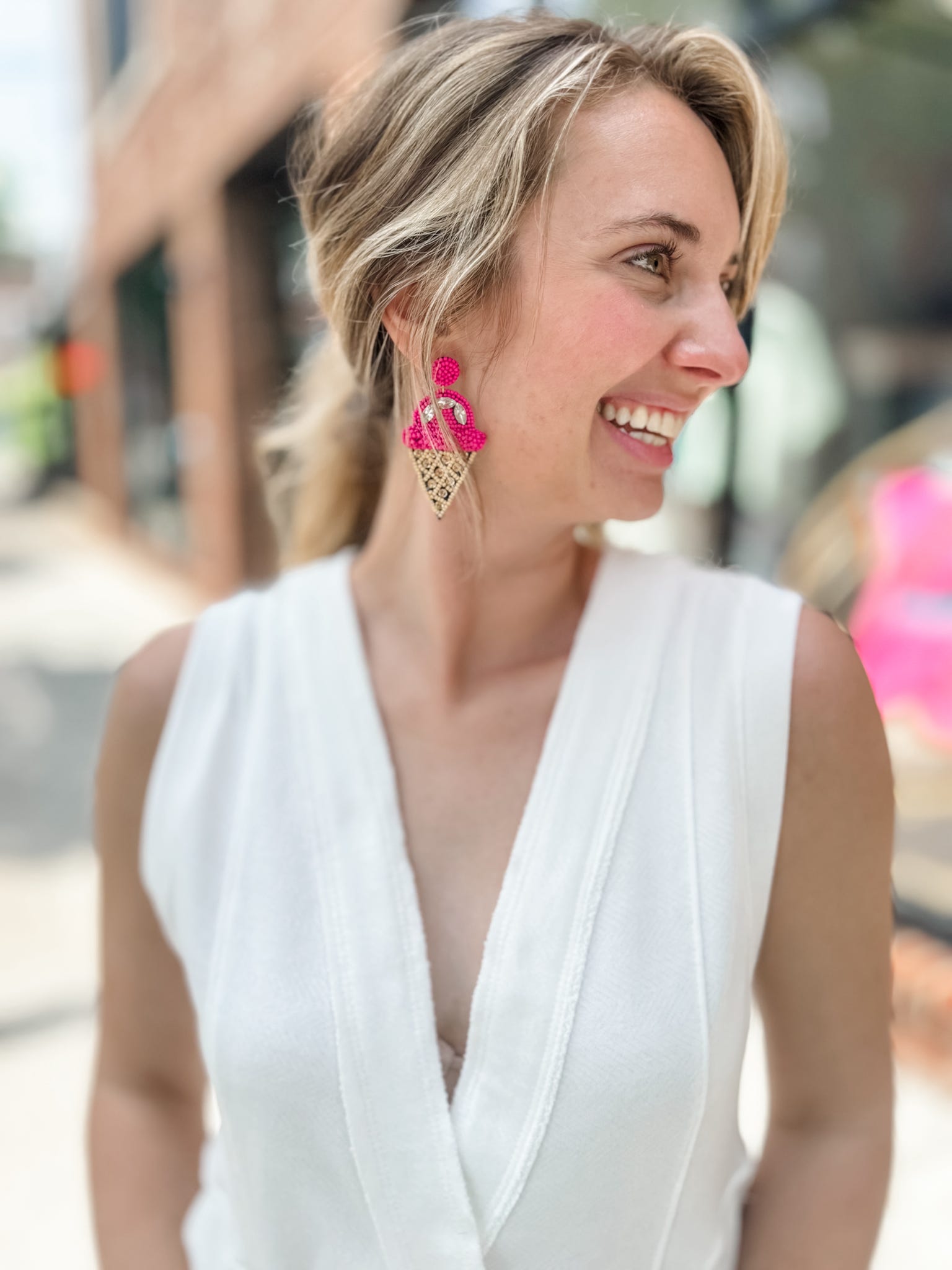 Pink Beaded Ice Cream Earrings-Jewelry - Earrings-camel threads-Peachy Keen Boutique, Women's Fashion Boutique, Located in Cape Girardeau and Dexter, MO