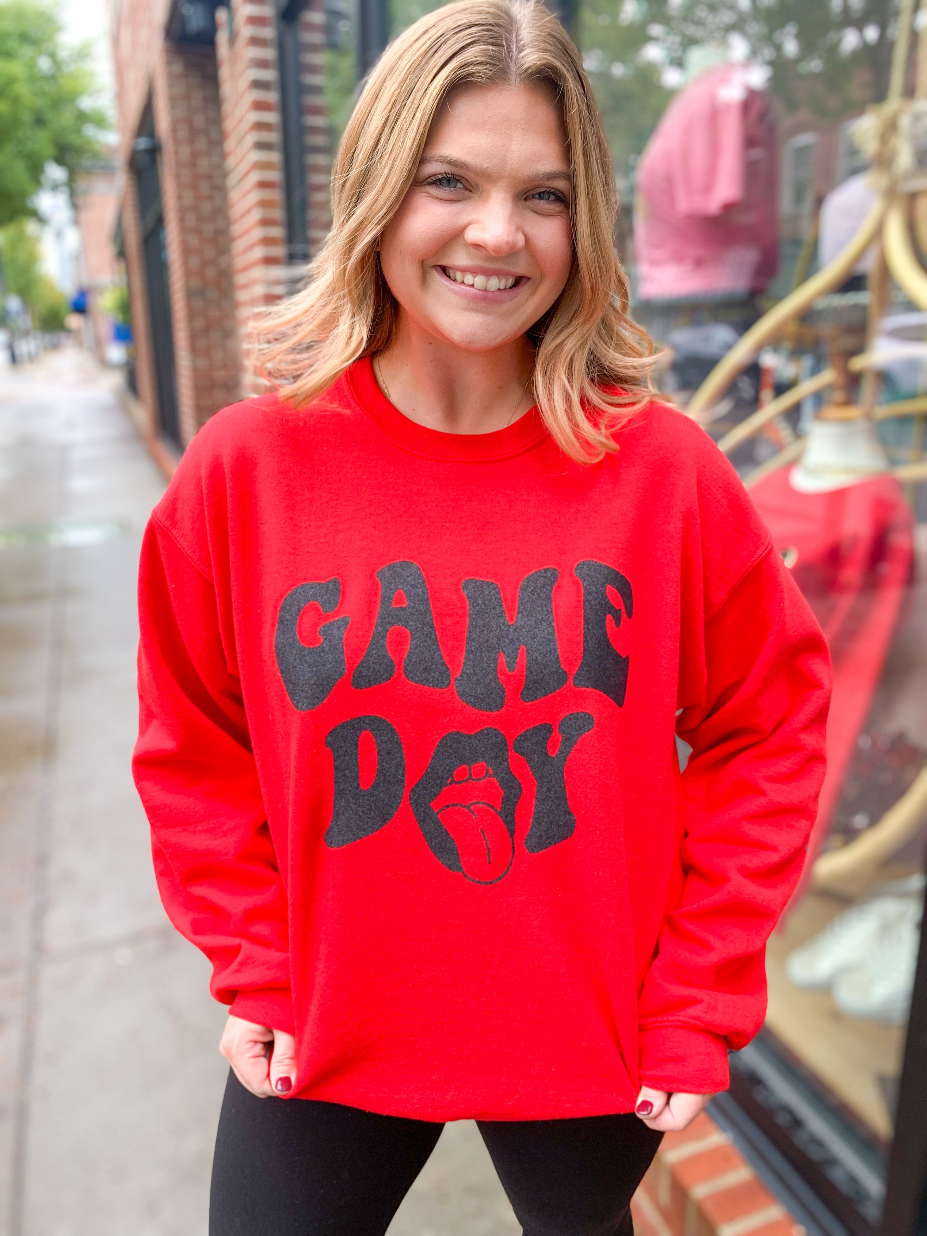 Tongues Out for Game Day Graphic Crewneck-Tops - Sweatshirts-Peachy Keen Boutique-Peachy Keen Boutique, Women's Fashion Boutique, Located in Cape Girardeau and Dexter, MO