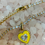 Stone Cold Heart Rhinestone Necklace, Yellow-Necklaces-Qingdao Dadongsheng Jewelry Co.-Peachy Keen Boutique, Women's Fashion Boutique, Located in Cape Girardeau and Dexter, MO