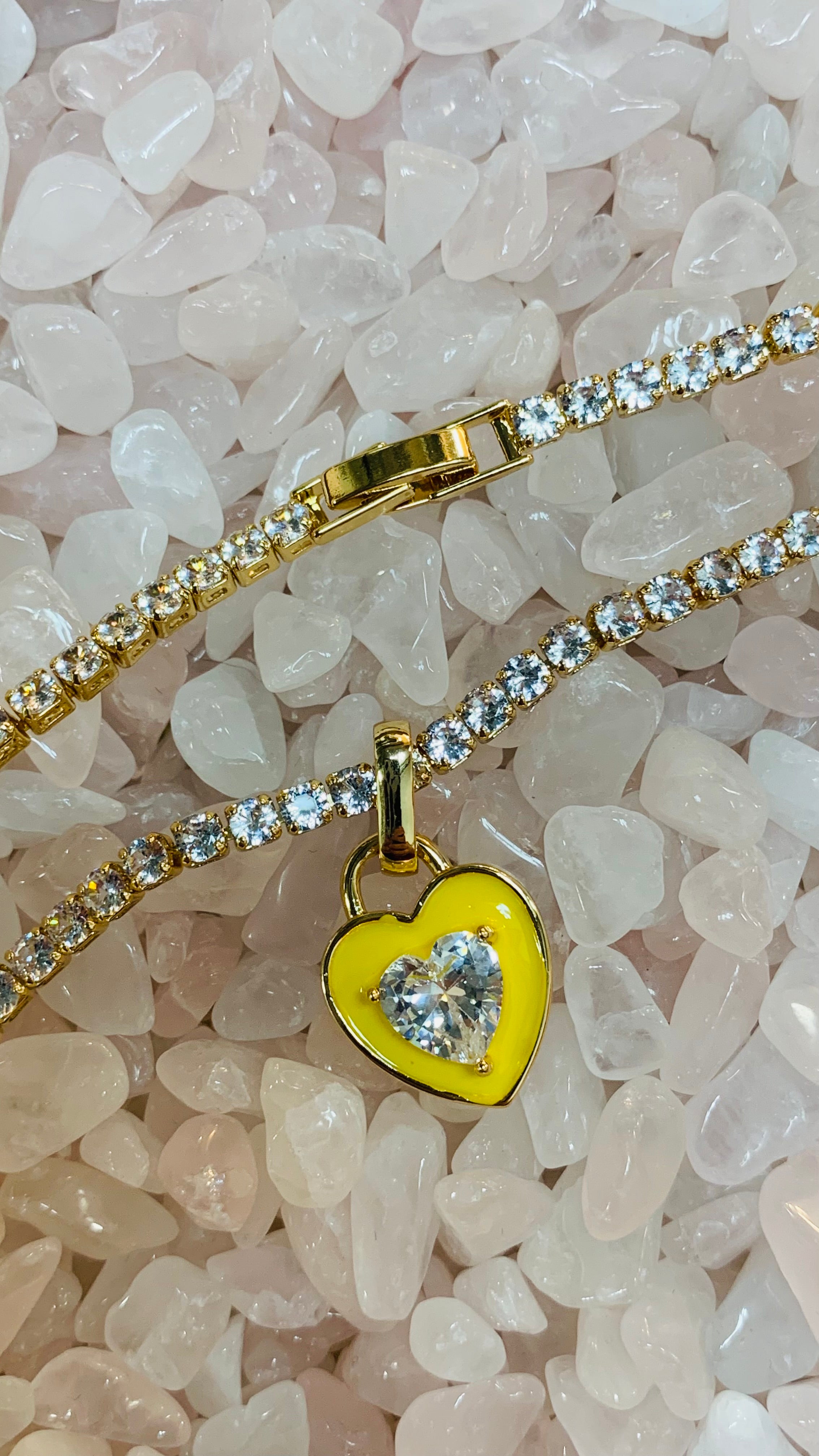 Stone Cold Heart Rhinestone Necklace, Yellow-Necklaces-Qingdao Dadongsheng Jewelry Co.-Peachy Keen Boutique, Women's Fashion Boutique, Located in Cape Girardeau and Dexter, MO