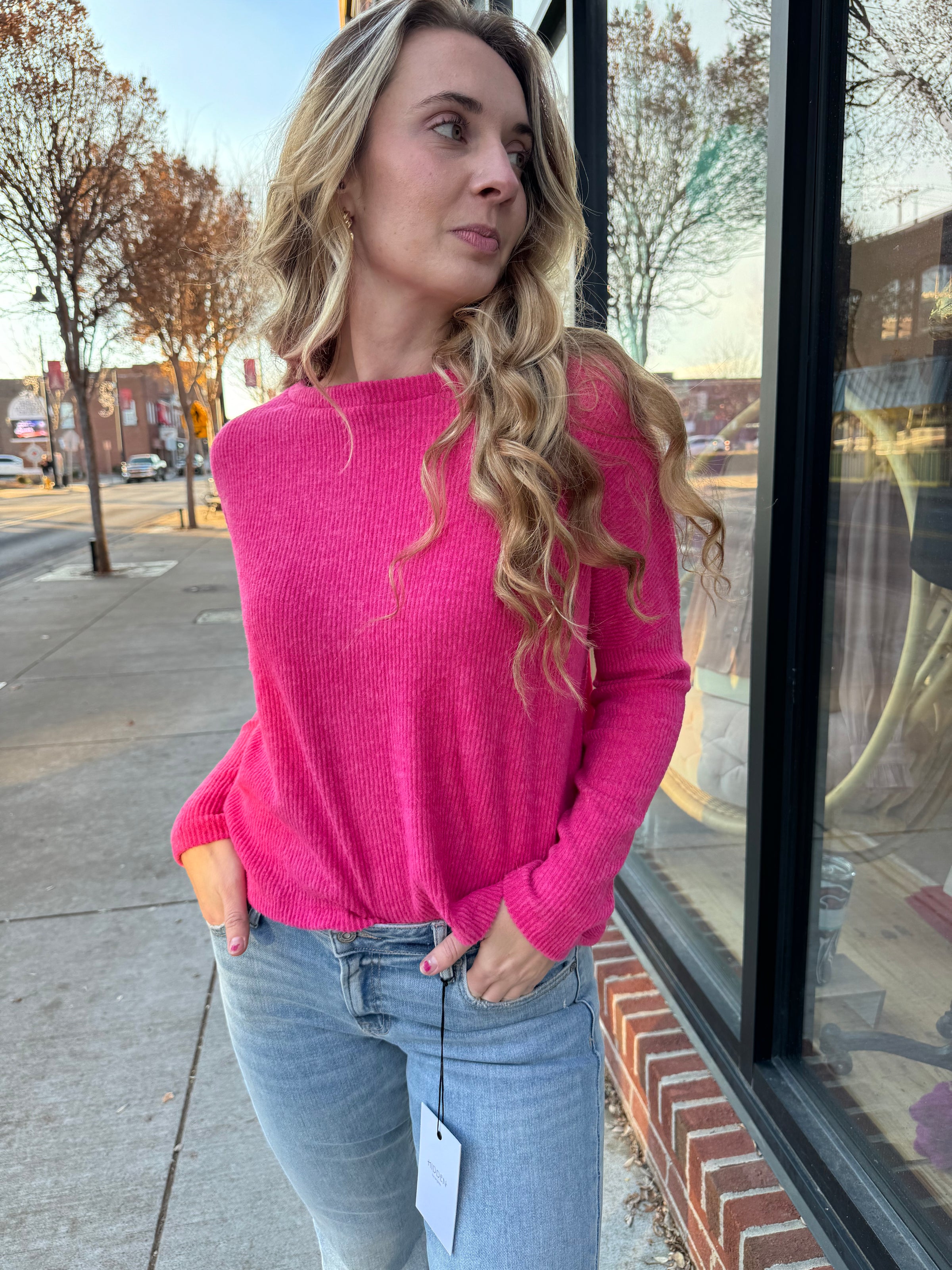 Pink Long Sleeve Fleece Top-Long Sleeve Shirt-Zenana-Peachy Keen Boutique, Women's Fashion Boutique, Located in Cape Girardeau and Dexter, MO