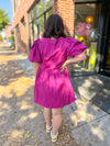 Braylynn Magenta Bow Puff Sleeve Dress-Dresses-Entro-Peachy Keen Boutique, Women's Fashion Boutique, Located in Cape Girardeau and Dexter, MO