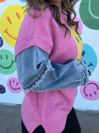 Denim Smiley Sweater-Sweater-Bibi-Peachy Keen Boutique, Women's Fashion Boutique, Located in Cape Girardeau and Dexter, MO