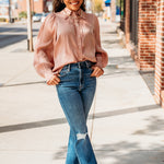 Rose Gold Puff Sleeve Detailed Blouse-120 Blouses-Fate-Peachy Keen Boutique, Women's Fashion Boutique, Located in Cape Girardeau and Dexter, MO