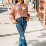 Rose Gold Puff Sleeve Detailed Blouse-120 Blouses-Fate-Peachy Keen Boutique, Women's Fashion Boutique, Located in Cape Girardeau and Dexter, MO