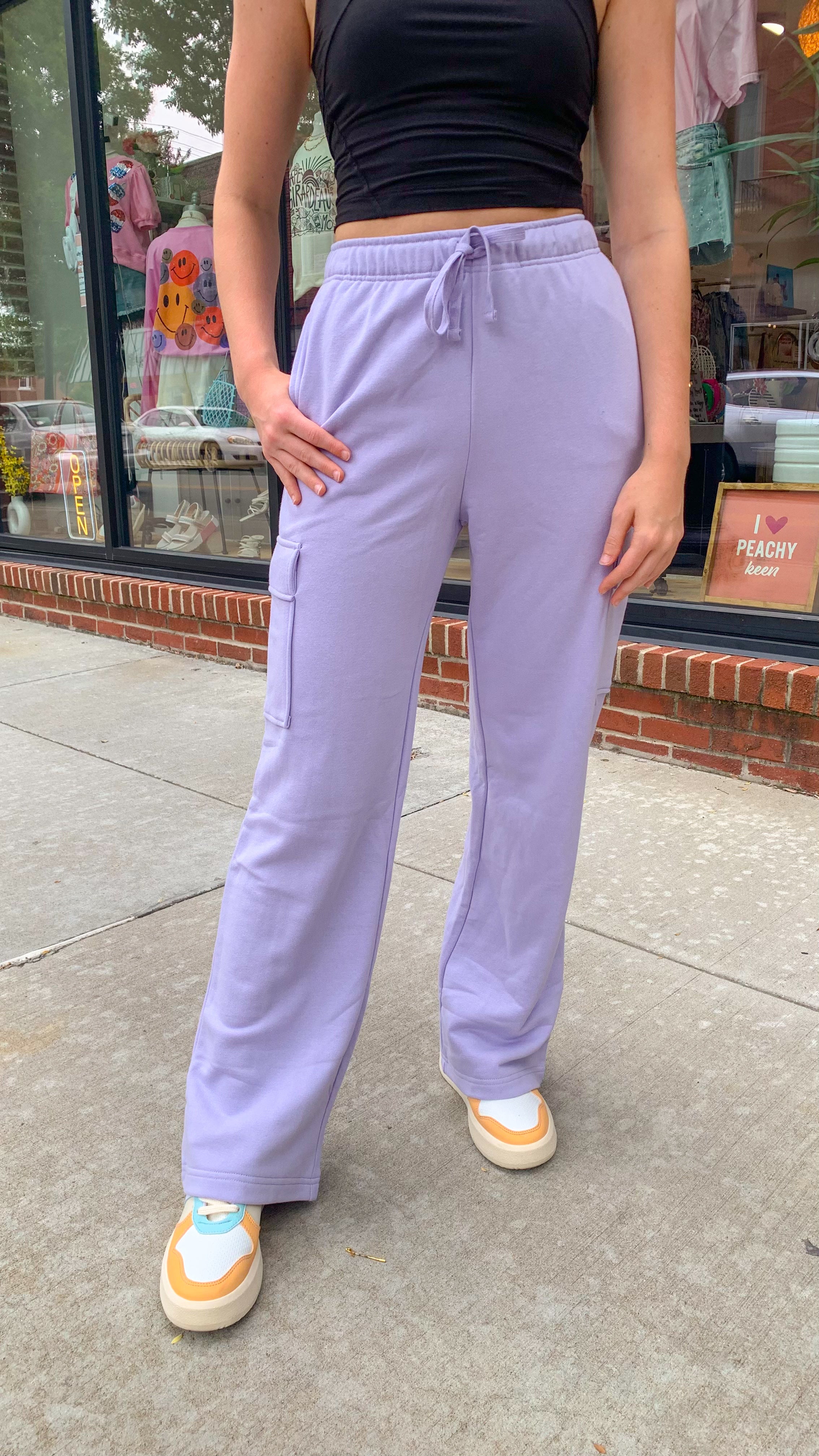 Lavender Haze Cargo Sweats-Bottoms - Pants-Rae Mode-Peachy Keen Boutique, Women's Fashion Boutique, Located in Cape Girardeau and Dexter, MO