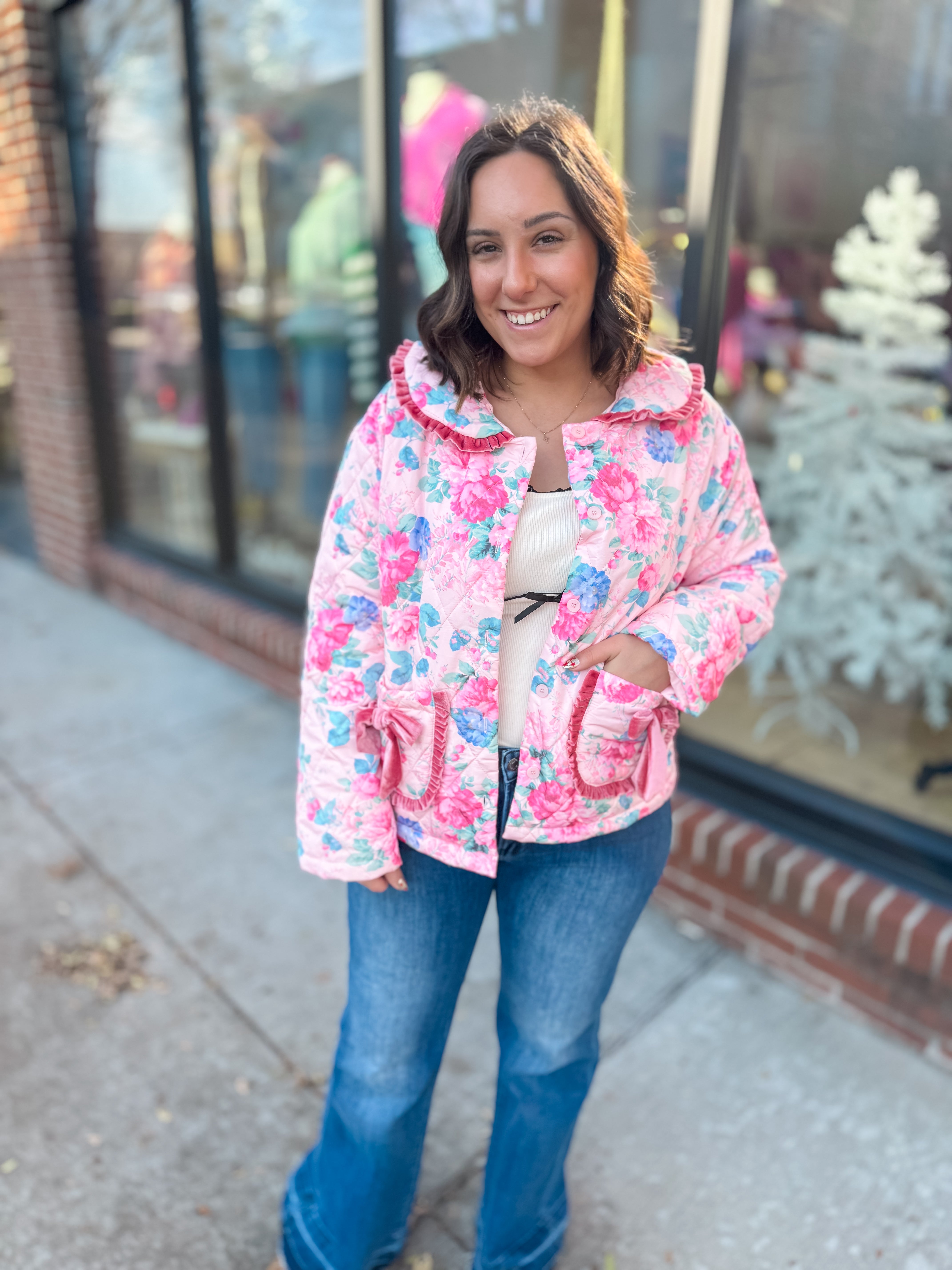 Pink Floral Quilted Jacket