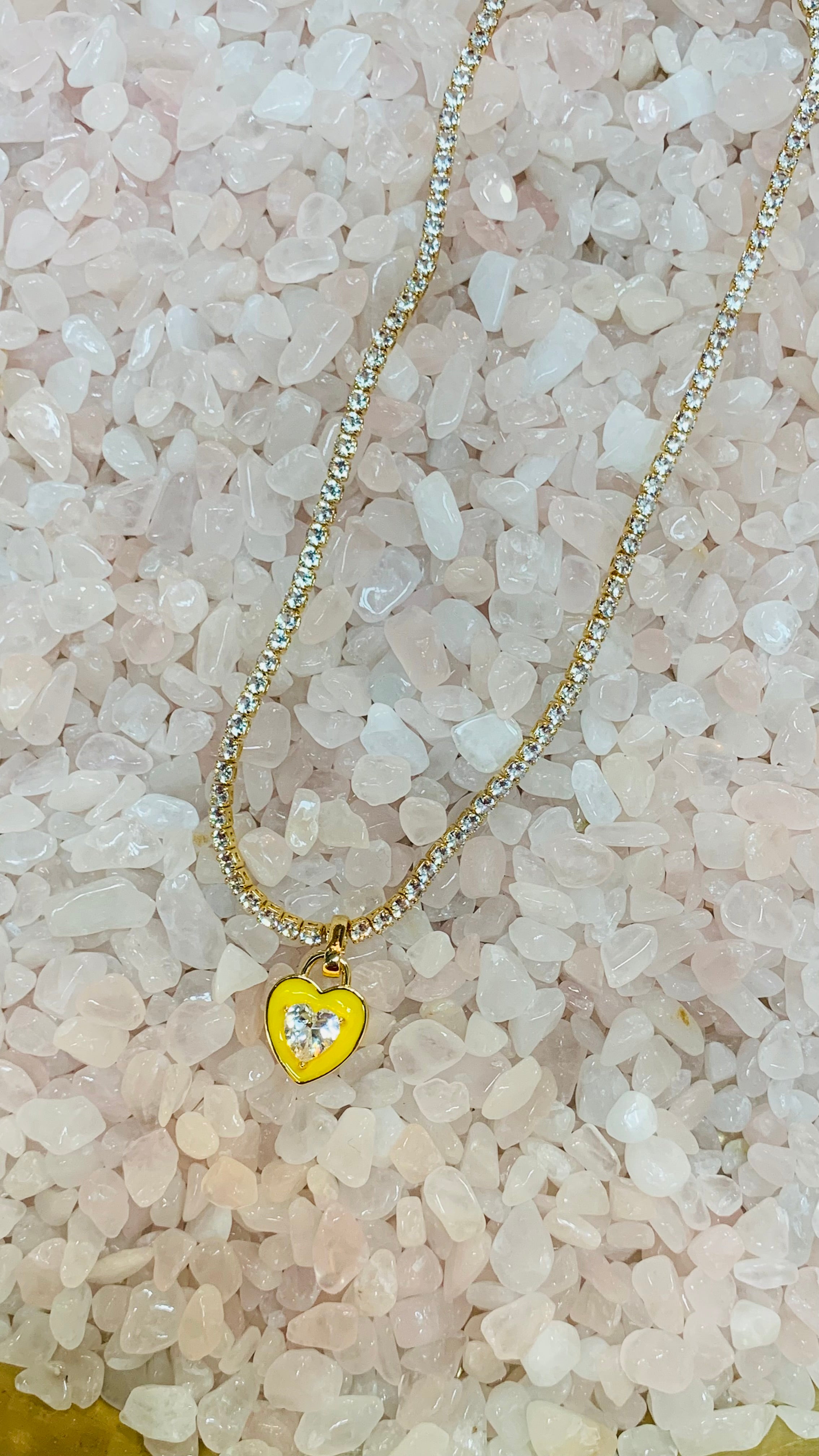 Stone Cold Heart Rhinestone Necklace, Yellow-Necklaces-Qingdao Dadongsheng Jewelry Co.-Peachy Keen Boutique, Women's Fashion Boutique, Located in Cape Girardeau and Dexter, MO