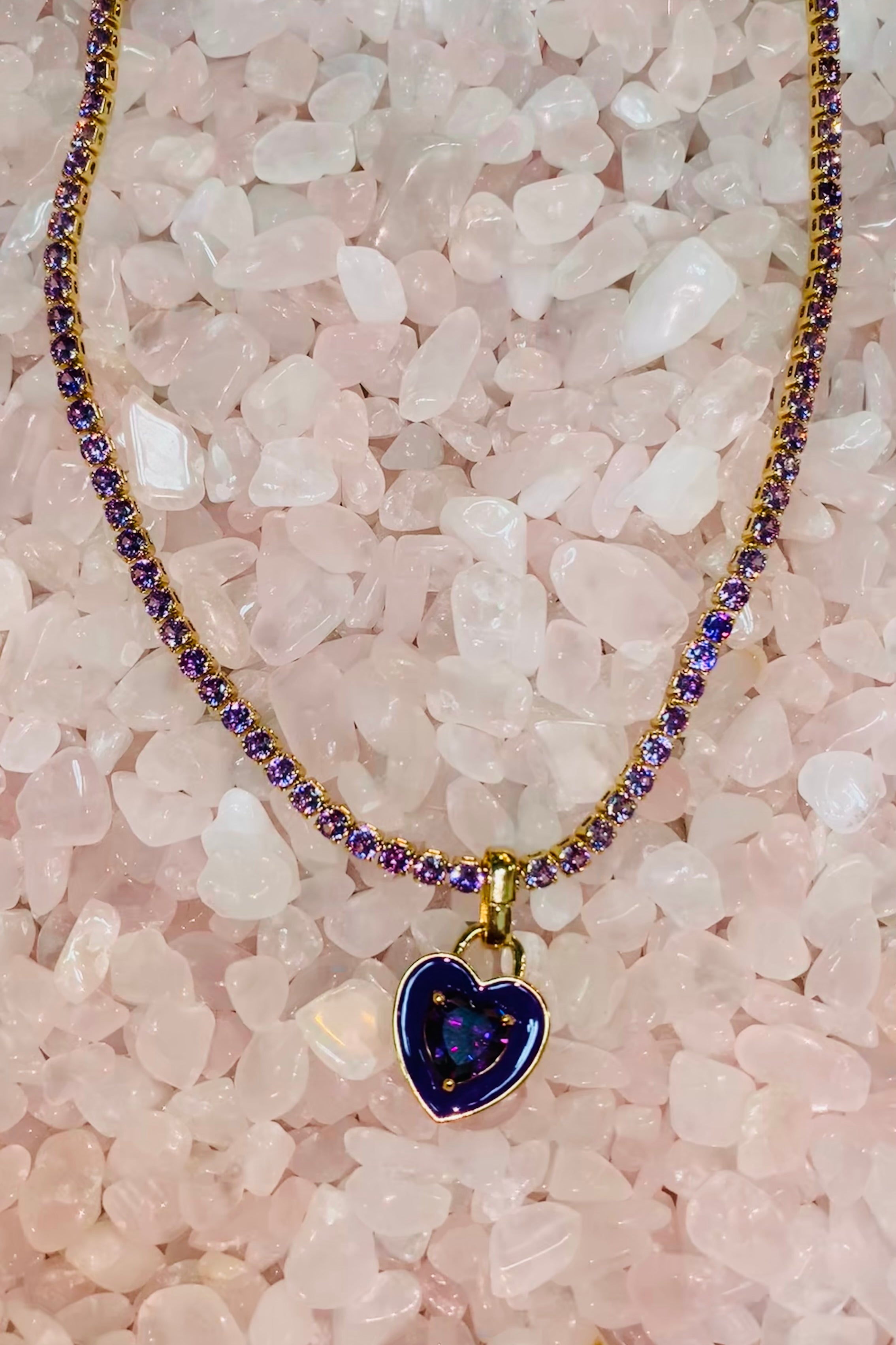 Stone Cold Heart Rhinestone Necklace, Purple-Necklaces-Qingdao Dadongsheng Jewelry Co.-Peachy Keen Boutique, Women's Fashion Boutique, Located in Cape Girardeau and Dexter, MO