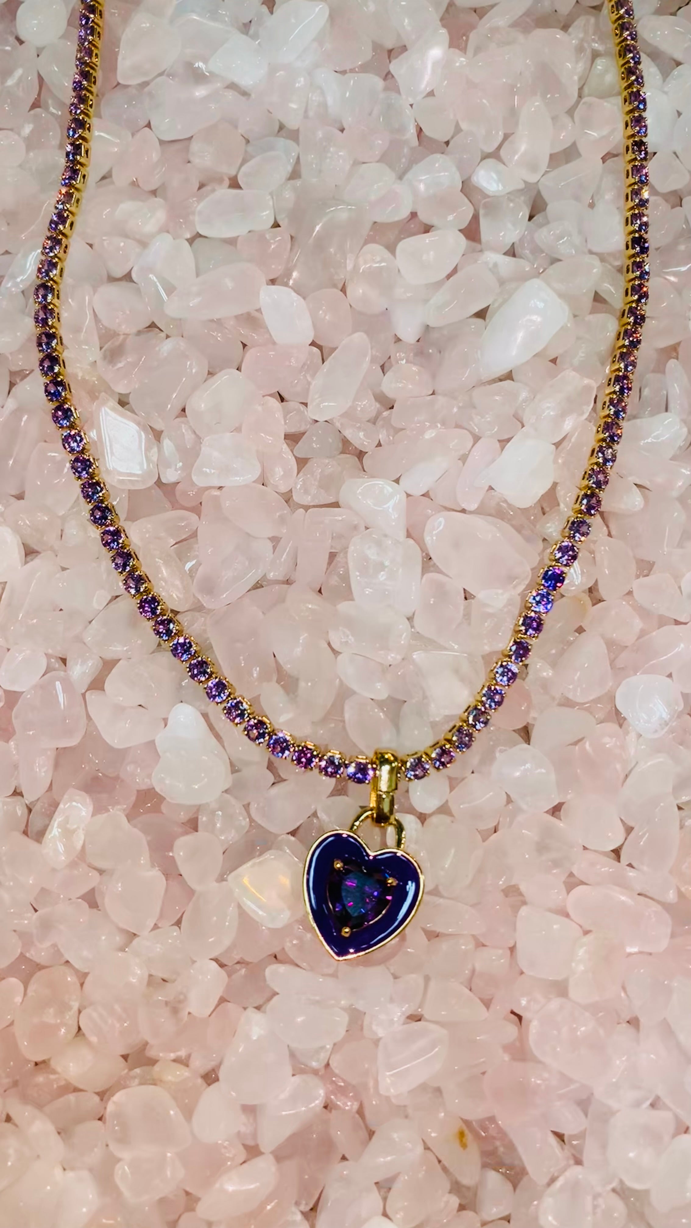 Stone Cold Heart Rhinestone Necklace, Purple-Necklaces-Qingdao Dadongsheng Jewelry Co.-Peachy Keen Boutique, Women's Fashion Boutique, Located in Cape Girardeau and Dexter, MO