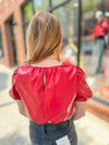 Madi Faux Leather Red Top-Shirts & Tops-Day + Moon-Peachy Keen Boutique, Women's Fashion Boutique, Located in Cape Girardeau and Dexter, MO