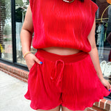 Trina Pleated Red Shorts-Bottoms - Shorts-Day + Moon-Peachy Keen Boutique, Women's Fashion Boutique, Located in Cape Girardeau and Dexter, MO