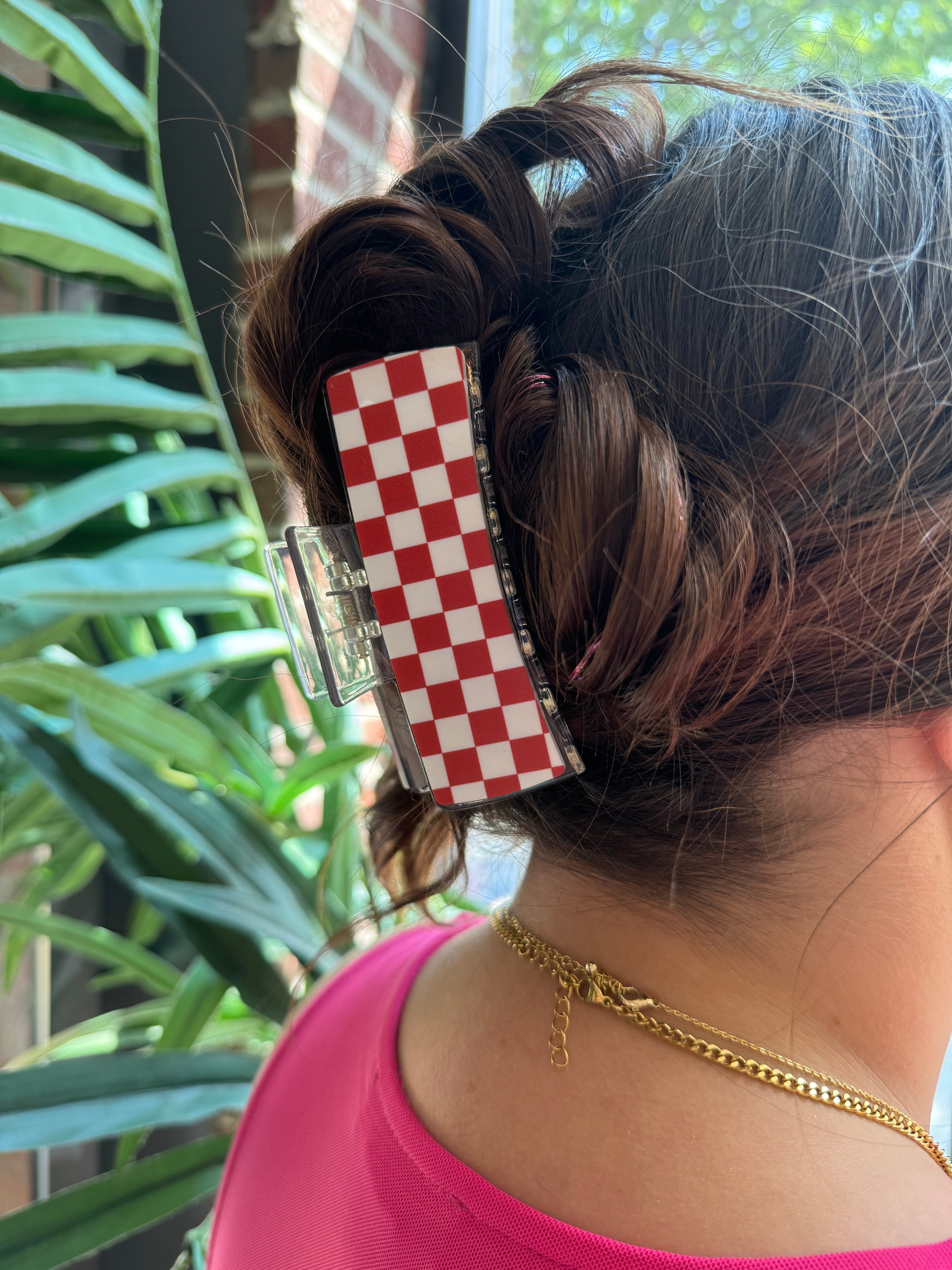 Red & White Checkered Jumbo Hair Clip-Accessories - Hair-Tracylynn Designs-Peachy Keen Boutique, Women's Fashion Boutique, Located in Cape Girardeau and Dexter, MO