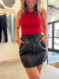 Black Leather Elastic Band Skirt-Skirt-Entro-Peachy Keen Boutique, Women's Fashion Boutique, Located in Cape Girardeau and Dexter, MO