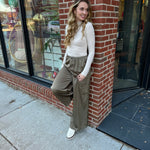 Olive Satin Cargo Pants-Bottoms - Pants-Aureum-Peachy Keen Boutique, Women's Fashion Boutique, Located in Cape Girardeau and Dexter, MO