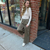 Olive Satin Cargo Pants-Bottoms - Pants-Aureum-Peachy Keen Boutique, Women's Fashion Boutique, Located in Cape Girardeau and Dexter, MO