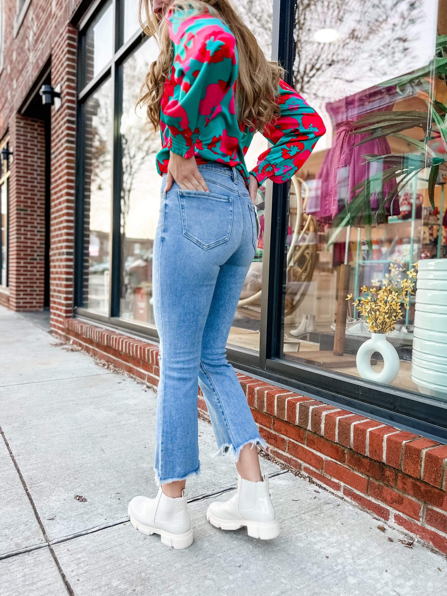 HIDDEN | Happi Medium Light Wash High Waist Frayed Crop Flare Jean-Bottoms - Denim-Hidden-Peachy Keen Boutique, Women's Fashion Boutique, Located in Cape Girardeau and Dexter, MO