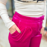 Magenta Crushed Velvet Pants-Bottoms - Pants-Very J-Peachy Keen Boutique, Women's Fashion Boutique, Located in Cape Girardeau and Dexter, MO