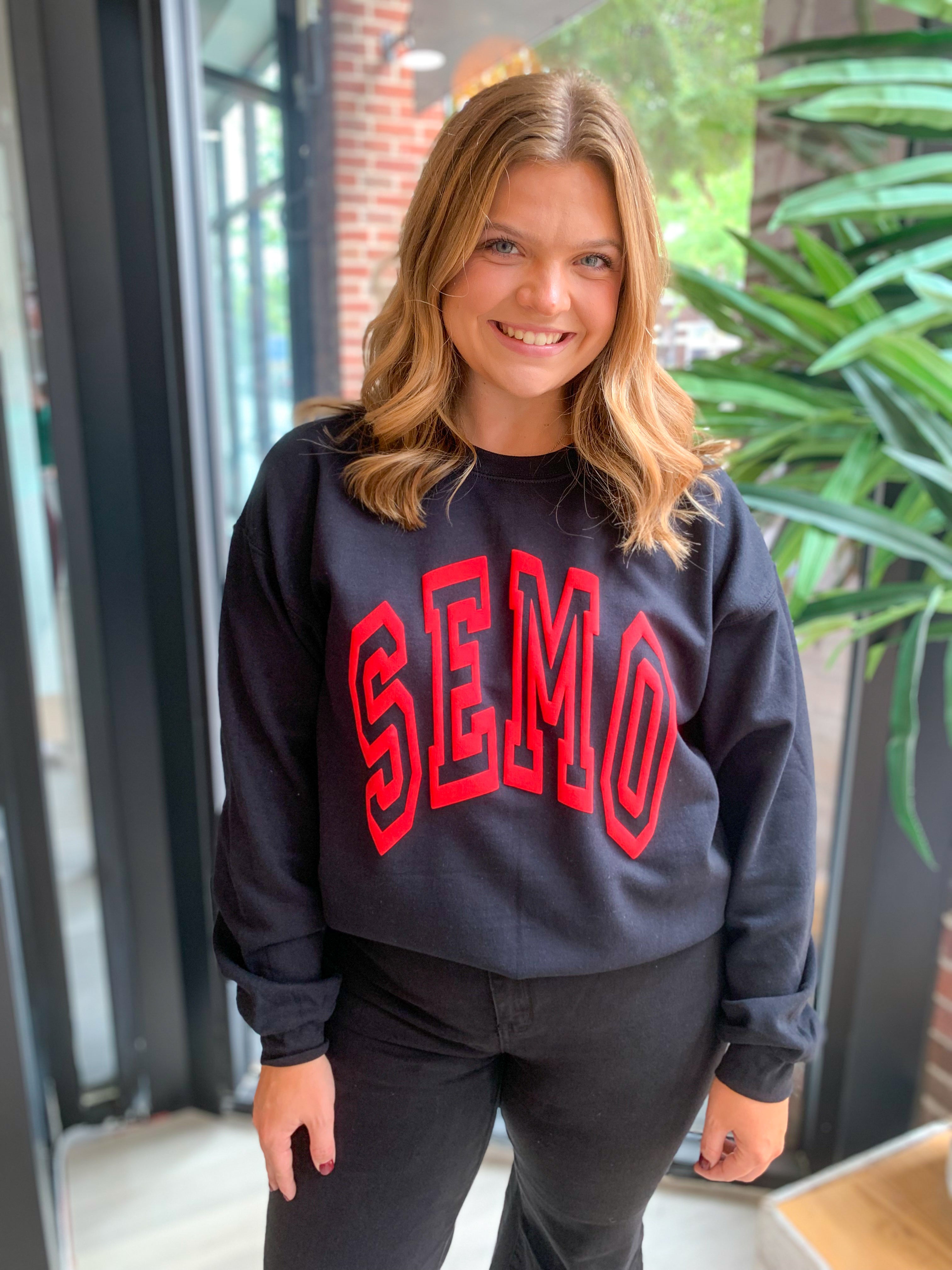 SEMO Puff Letter Gameday Crewneck-Tops - Sweatshirts-Peachy Keen Boutique-Peachy Keen Boutique, Women's Fashion Boutique, Located in Cape Girardeau and Dexter, MO