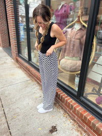Black and White Retro Checkerd Pants-Lounge pants-J.nna-Peachy Keen Boutique, Women's Fashion Boutique, Located in Cape Girardeau and Dexter, MO