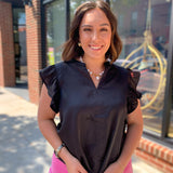 Annie Black Flutter Sleeve Top-Tops - Blouses-Anniewear-Peachy Keen Boutique, Women's Fashion Boutique, Located in Cape Girardeau and Dexter, MO