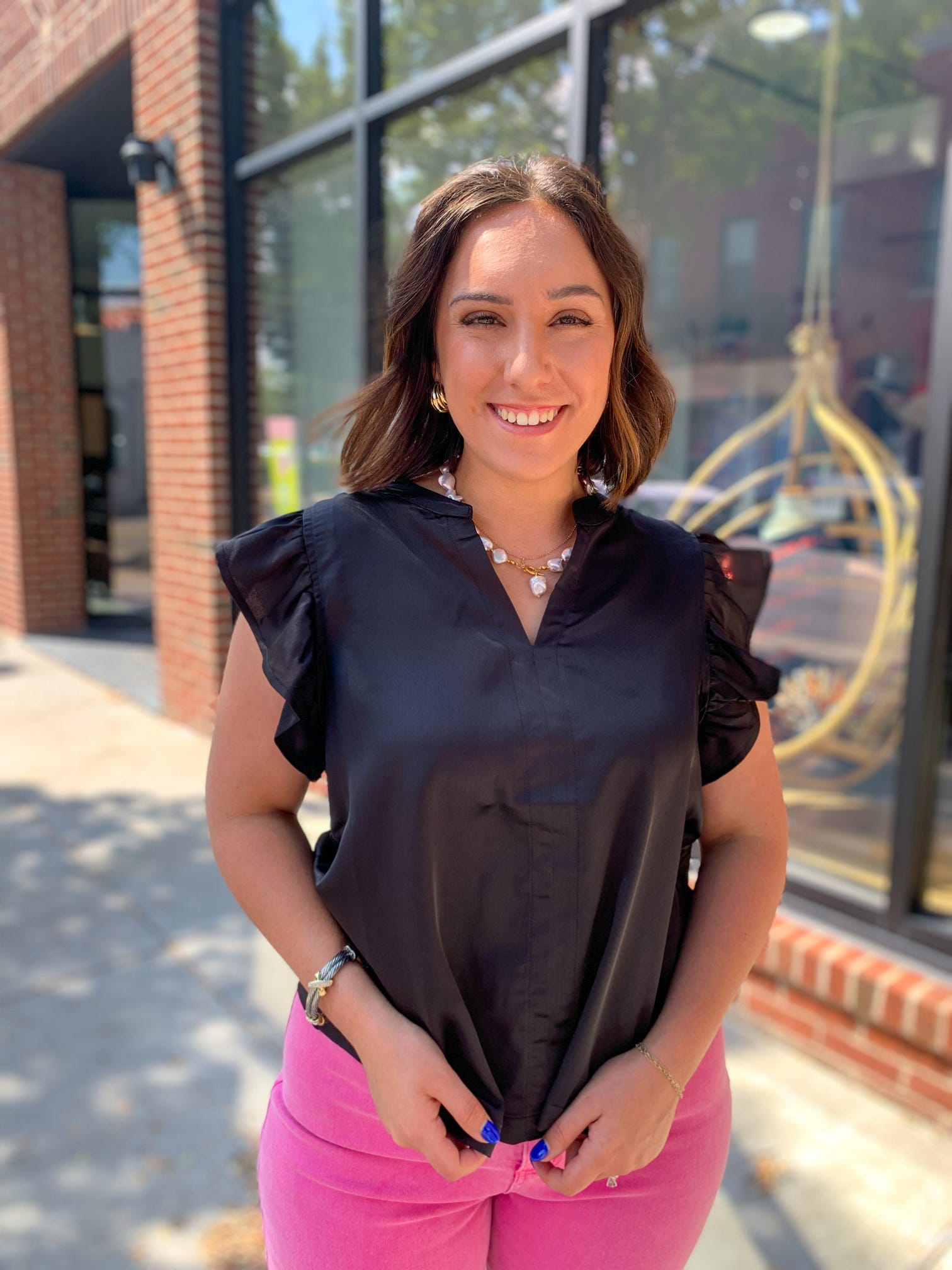 Annie Black Flutter Sleeve Top-Tops - Blouses-Anniewear-Peachy Keen Boutique, Women's Fashion Boutique, Located in Cape Girardeau and Dexter, MO