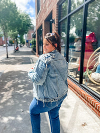 HIDDEN | Baylee Bandana Denim Jacket-210 Denim-Hidden-Peachy Keen Boutique, Women's Fashion Boutique, Located in Cape Girardeau and Dexter, MO