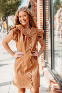 Scallop Collared Faux Leather Dress-182 Dressy Dress-VOY-Peachy Keen Boutique, Women's Fashion Boutique, Located in Cape Girardeau and Dexter, MO