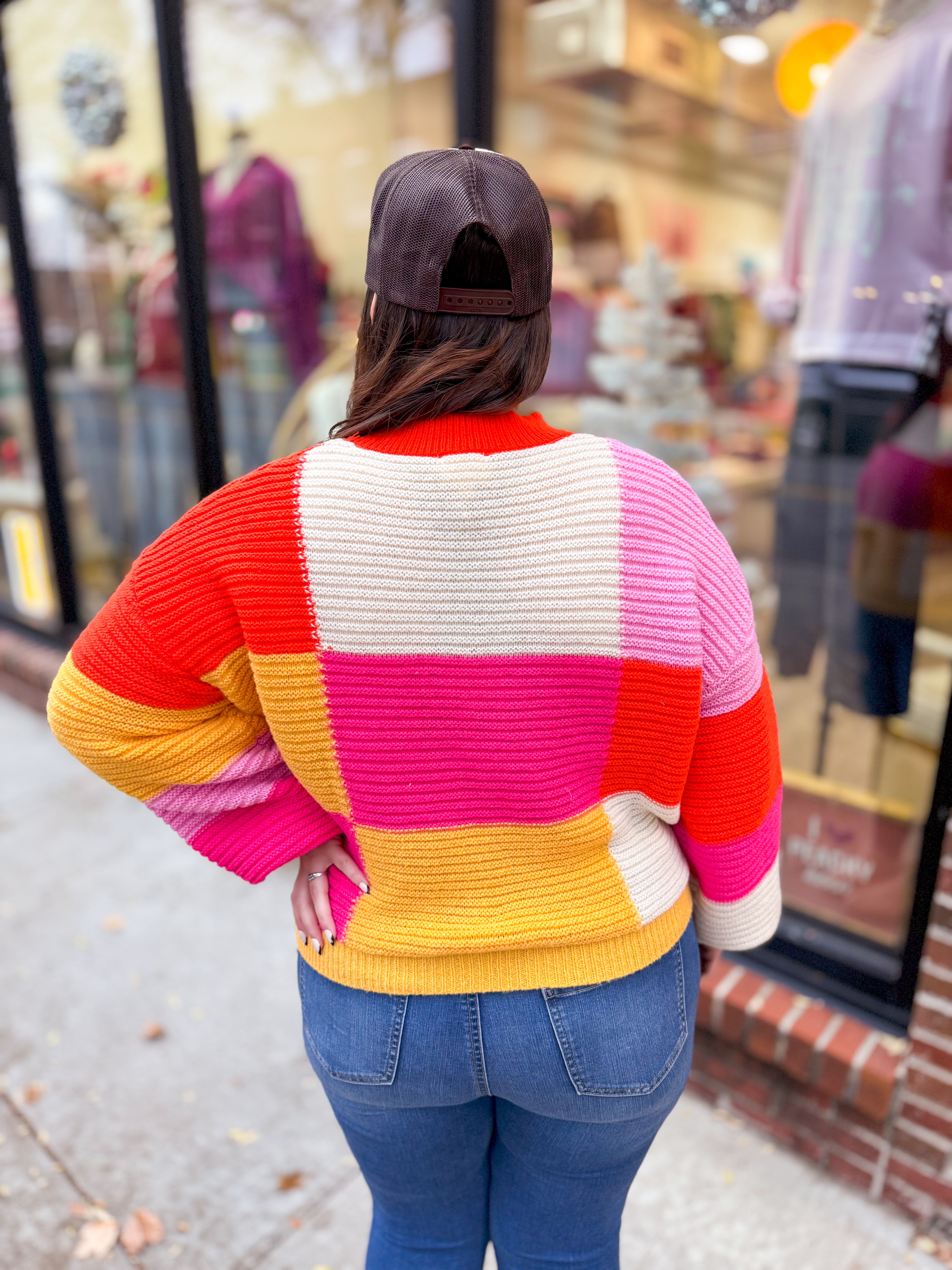 Rust Color Combo Textured Colorblock Sweater-Tops - Sweaters-Bibi-Peachy Keen Boutique, Women's Fashion Boutique, Located in Cape Girardeau and Dexter, MO