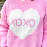 XOXO Pink Heart Sweater-Tops - Sweaters-Main Strip-Peachy Keen Boutique, Women's Fashion Boutique, Located in Cape Girardeau and Dexter, MO