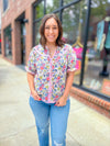 Rilee Floral Ric Rac Top-120 Blouses-Entro-Peachy Keen Boutique, Women's Fashion Boutique, Located in Cape Girardeau and Dexter, MO