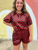 Red and Black Sequin Checkered Shorts